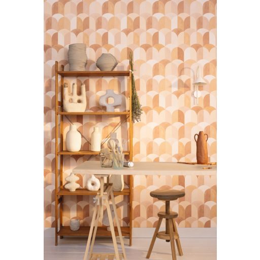 Mediterrán csempékre emlékeztető geometrikus minta krém bézs terrakotta és sokszínű tónus tapéta