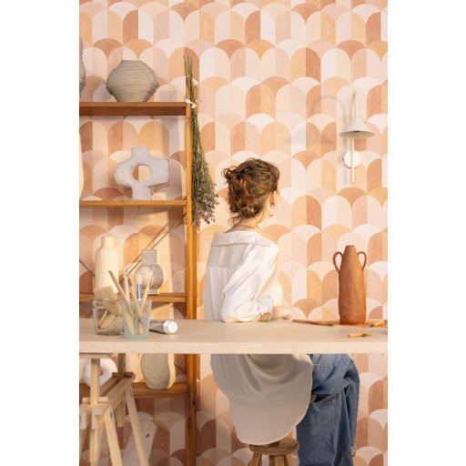 Mediterrán csempékre emlékeztető geometrikus minta krém bézs terrakotta és sokszínű tónus tapéta