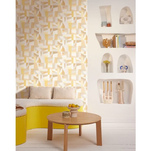 Dél-Franciaország íze! Absztrakt geometriai design vagy kortárs mozaik krém bézs és sárga tónus tapéta