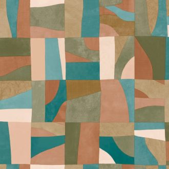   Dél-Franciaország íze! Absztrakt geometriai design vagy kortárs mozaik zöld terrakotta és sokszínű tónus tapéta