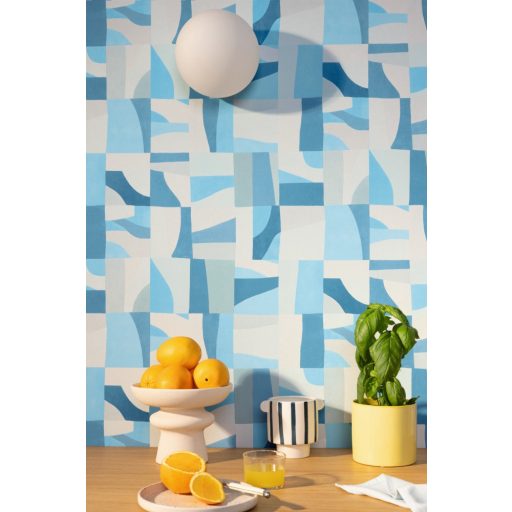 Dél-Franciaország íze! Absztrakt geometriai design vagy kortárs mozaik fehér szürke kék és azúrkék tónus tapéta