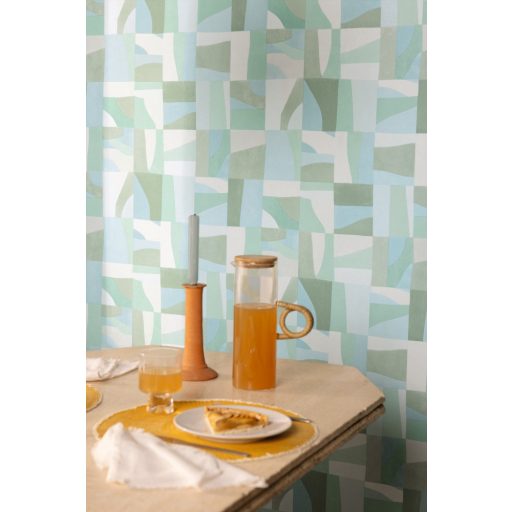 Dél-Franciaország íze! Absztrakt geometriai design vagy kortárs mozaik fehér vízzöld világoskék bézs és kék tónus tapéta