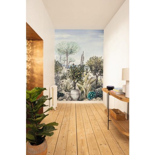 Tengerre néző Provence-i tájkép jellegzetes ceruzavonal rajzolattal "L" méret fehér égszínkék zöld és sokszínű tónus falpanel