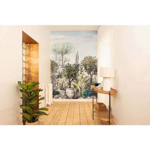 Tengerre néző Provence-i tájkép jellegzetes ceruzavonal rajzolattal "S" méret fehér égszínkék zöld és sokszínű tónus falpanel