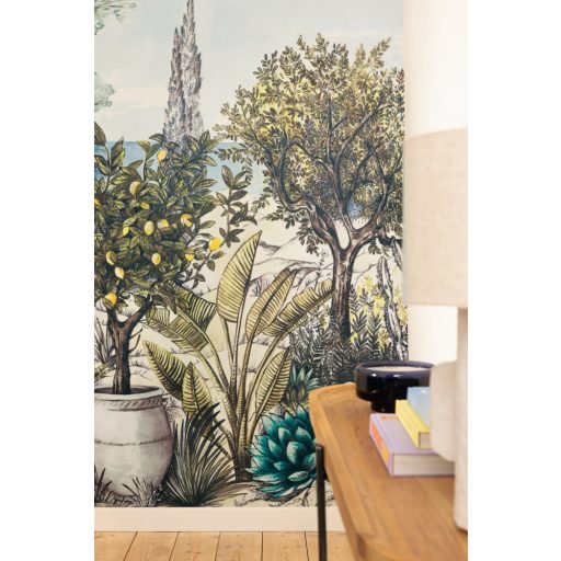 Tengerre néző Provence-i tájkép jellegzetes ceruzavonal rajzolattal "S" méret fehér égszínkék zöld és sokszínű tónus falpanel