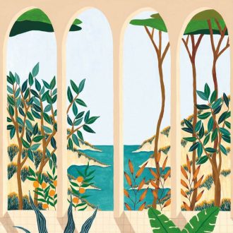   A Cote d' Azur egy festői öble az árkád alól "S" méret fehér bézs zöld és sokszínű tónus falpanel