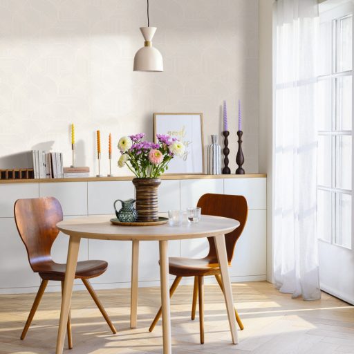 Ékszer a dobozban! Barázdált vonalak lágy íveket görbéket alkotó 3D grafikus retromintája fehér bézs és egérszürke tónus tapéta