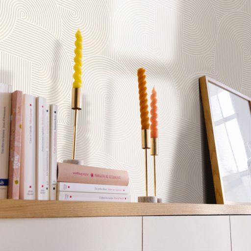 Ékszer a dobozban! Barázdált vonalak lágy íveket görbéket alkotó 3D grafikus retromintája fehér bézs és egérszürke tónus tapéta