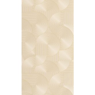   Ékszer a dobozban! Barázdált vonalak lágy íveket görbéket alkotó 3D grafikus retromintája krémfehér bézs és arany tónus tapéta