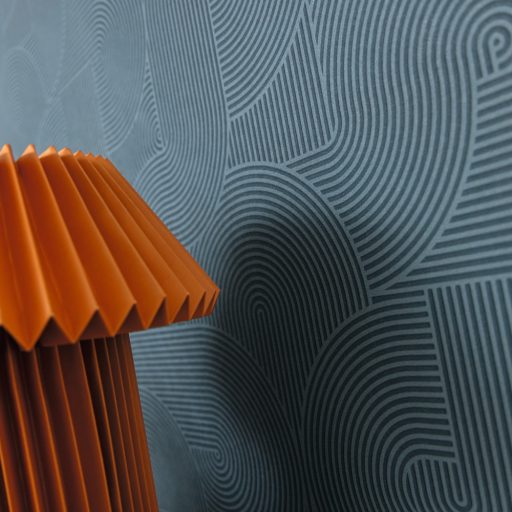 Ékszer a dobozban! Barázdált vonalak lágy íveket görbéket alkotó 3D grafikus retromintája világoskék és kék tónus tapéta