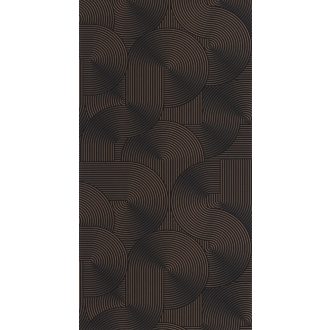   Ékszer a dobozban! Barázdált vonalak lágy íveket görbéket alkotó 3D grafikus retromintája fekete sötétszürke és rézszín tónus tapéta