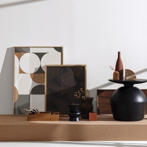 Ékszer a dobozban! Barázdált vonalak lágy íveket görbéket alkotó 3D grafikus retromintája fekete sötétszürke és rézszín tónus tapéta