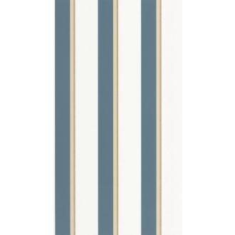   Modern és stílusos három árnyalatot kombináló 3D csíkos minta fehér kék bézs és arany tónus fémes hatás tapéta