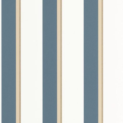 Modern és stílusos három árnyalatot kombináló 3D csíkos minta fehér kék bézs és arany tónus fémes hatás tapéta