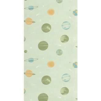   Csillagközi utazás bolygók seregén át a Tejútrendszerbe vízzöld kék és sokszínű tónus fluoreszkáló gyerekszobai tapéta