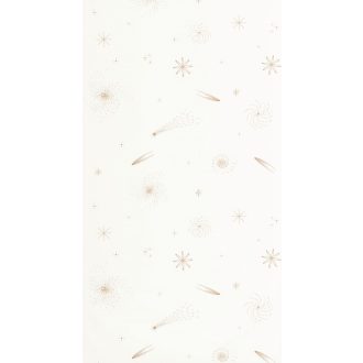   Minimalista csillagok és repülő üstökösök kozmikus mintája fehér bézs és aranybarna tónus gyerektapéta