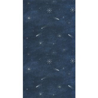   Minimalista csillagok és repülő üstökösök kozmikus mintája éjkék és ezüstfehér tónus fluoreszkáló gyerektapéta