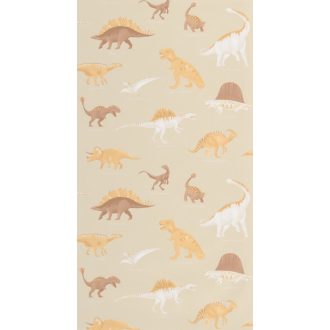  Dinamikus tanulságos és bájos dino fali dekoráció bézs barna sárgásbarna és fehér tónus gyerektapéta