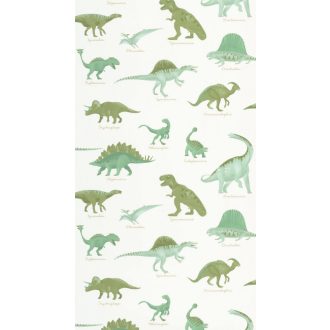   Dinamikus tanulságos és bájos dino fali dekoráció fehér khakizöld és zöld tónus gyerektapéta