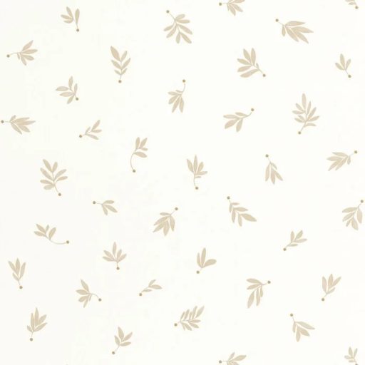 Könnyed és légies finom levélminta fehér bézs és aranybarna tónus gyerektapéta