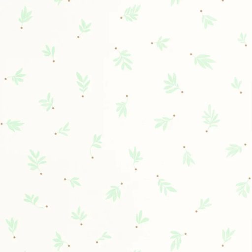 Könnyed és légies finom levélminta fehér vízzöld és aranybarna tónus gyerektapéta