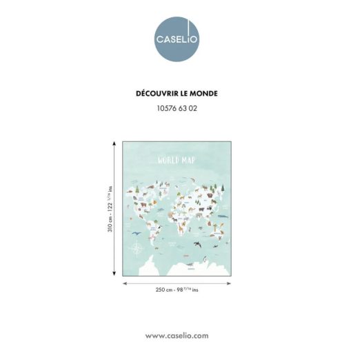 Panoráma világtérkép és kitekintés a világ állatfajaira "L" méret vízkék fehér és sokszínű tónus falpanel