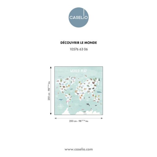 Panoráma világtérkép és kitekintés a világ állatfajaira "S" méret vízkék fehér és sokszínű tónus falpanel