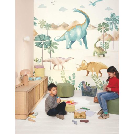 Utazás a Jura korba ahol különféle dínók társaságát élvezheted "L" méret fehér zöld kék és sokszínű tónus falpanel