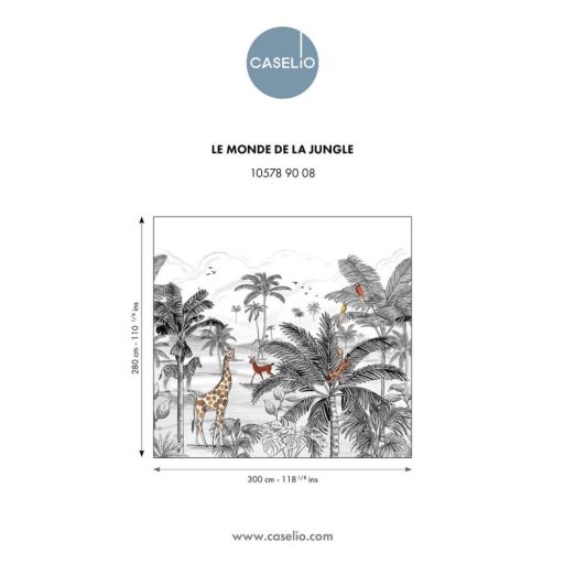 Panoráma pillanatfelvétel egy trópusi kalandról a dzsungel mélyén "M" méret fehér fekete barna és sárga tónus falpanel