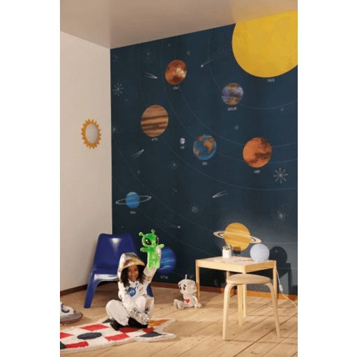 Informatív és dekoratív panoráma a naprendszer bolygóiról "L" méret éjkék napsárga és sokszínű tónus falpanel