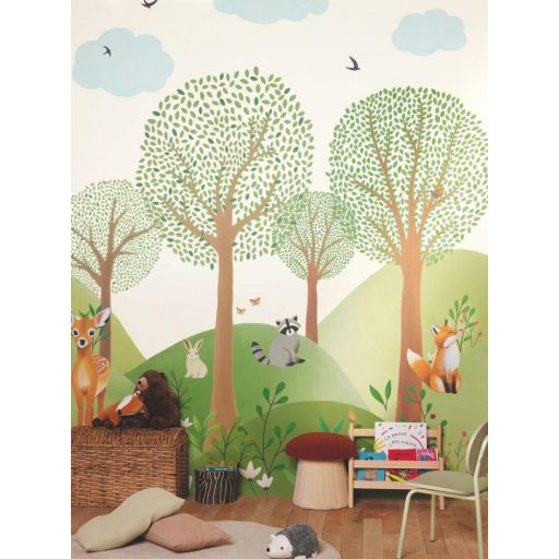 Varázslatos és mesebeli erdei táj panorámája "L" méret fehér zöld barna és sokszínű tónus falpanel