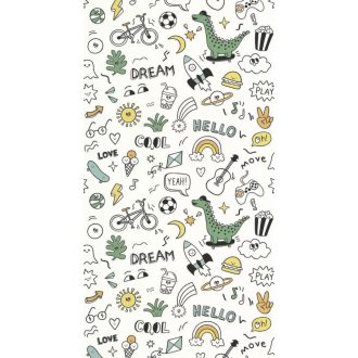   Változatos graffitik mini képregényt alkotó mintája fehér fekete és sokszínű tónus tapéta