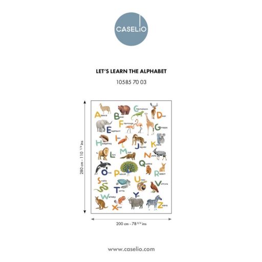 Játékos angol ABC tanulás állati illusztrációkkal "M" méret fehér és sokszínű tónus falpanel