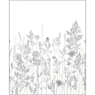   Finom vonalakkal kialakított idilli mezei virágminta "S" méret fehér fekete és arany tónus falpanel