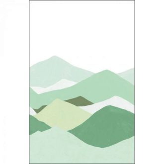   Távoli zöld hegyek vagy tomboló óceán magas hullámai grafikus panoráma "L" méret fehér és töld tónusok falpanel