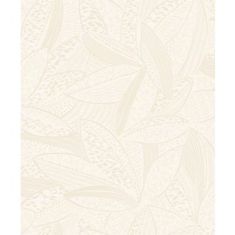   Anyagában mintás "szinte álcázott" természetes és változatos levélminta krétafehér és krémszín tónus tapéta