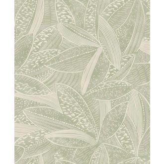   Anyagában mintás "szinte álcázott" természetes és változatos levélminta zsályazöld és krémfehér tónus tapéta