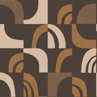   Grafikus geometrikus és hipnotizáló akár lábnyomra emlékeztető ismétlődő 3D minta fekete terrakotta bézs és barna tónus tapéta