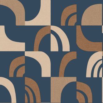   Grafikus geometrikus és hipnotizáló akár lábnyomra emlékeztető ismétlődő 3D minta kék terrakotta bézs és barna tónus tapéta