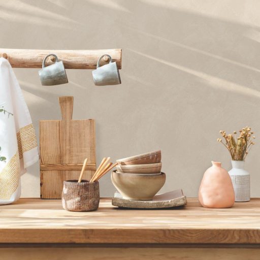 Mediterrán az ásványi anyag ihlette dörzsölt mészfesztés egyszínű minta krémes bézs-barna/latte tónus tapéta