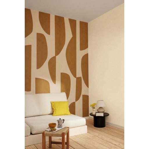 Szavanna állatait ősi fák koronáit vagy száraz földeket időző grafikus totemoszlop panoráma "M" bézs és tevebarna tónus falpanel