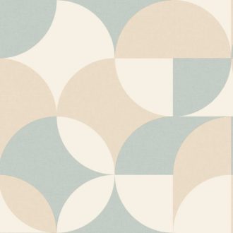   Lekerekített geometriai formák retro jellegű texturált mintája törtfehér pasztell menta-kék és lágy bézs/homokszín tónus tapéta