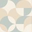 Lekerekített geometriai formák retro jellegű texturált mintája törtfehér pasztell menta-kék és lágy bézs/homokszín tónus tapéta