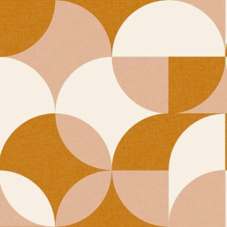   Lekerekített geometriai formák retro jellegű texturált mintája krémfehér hamvas barack és mézbarna/narancs tónus tapéta