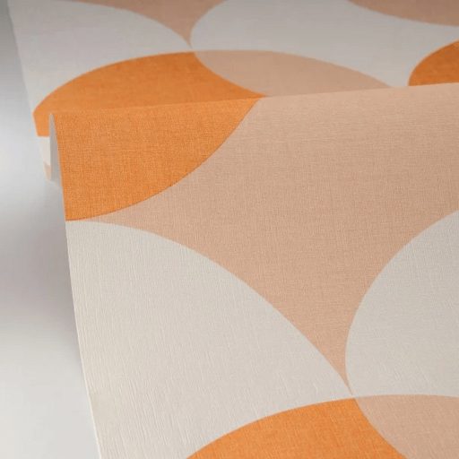 Lekerekített geometriai formák retro jellegű texturált mintája krémfehér hamvas barack és mézbarna/narancs tónus tapéta
