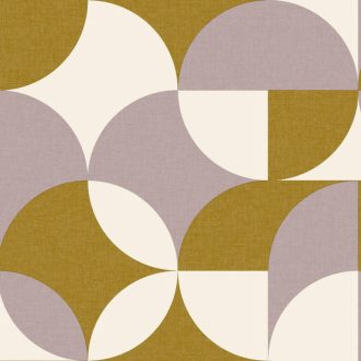   Lekerekített geometriai formák retro jellegű texturált mintája krémfehér aranyos-mézbarna és púderlila tónus tapéta