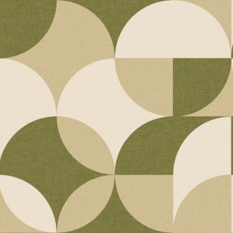   Lekerekített geometriai formák retro jellegű texturált mintája törtfehér zsályazöld és olívzöld tónus tapéta