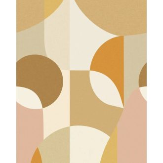   Pszichedelikus motívum igéző kör és ív formákkal dinamikus kompozíció "S" krém bézs arany terrakotta és púderrózsaszín tónus falpanel