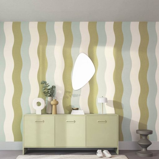 Pszichedelikus hullámfolyam a retro és a béke jegyében zöldalma mentás-vízkék és fehér tónus tapéta