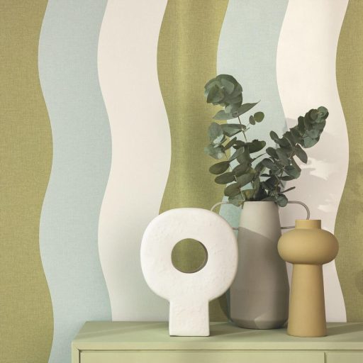 Pszichedelikus hullámfolyam a retro és a béke jegyében zöldalma mentás-vízkék és fehér tónus tapéta